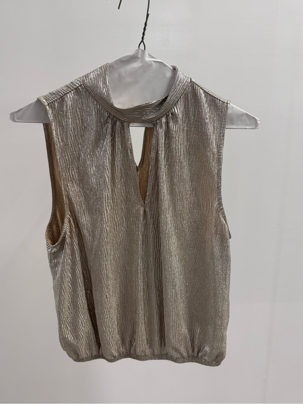 Express Metallic Sleeveless Mock Neck Camisole in Gold